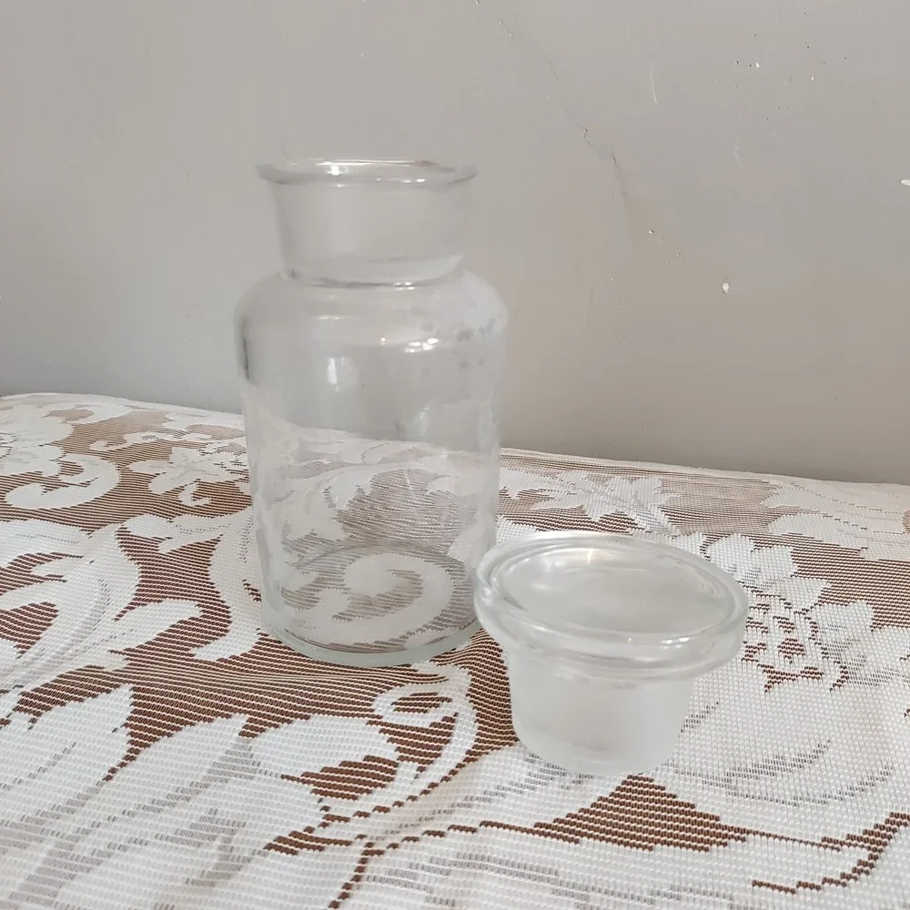 Vintage Clear Glass Apothecary Jar with Ground Glass Stopper 5.5x2.75 Lab Bottle